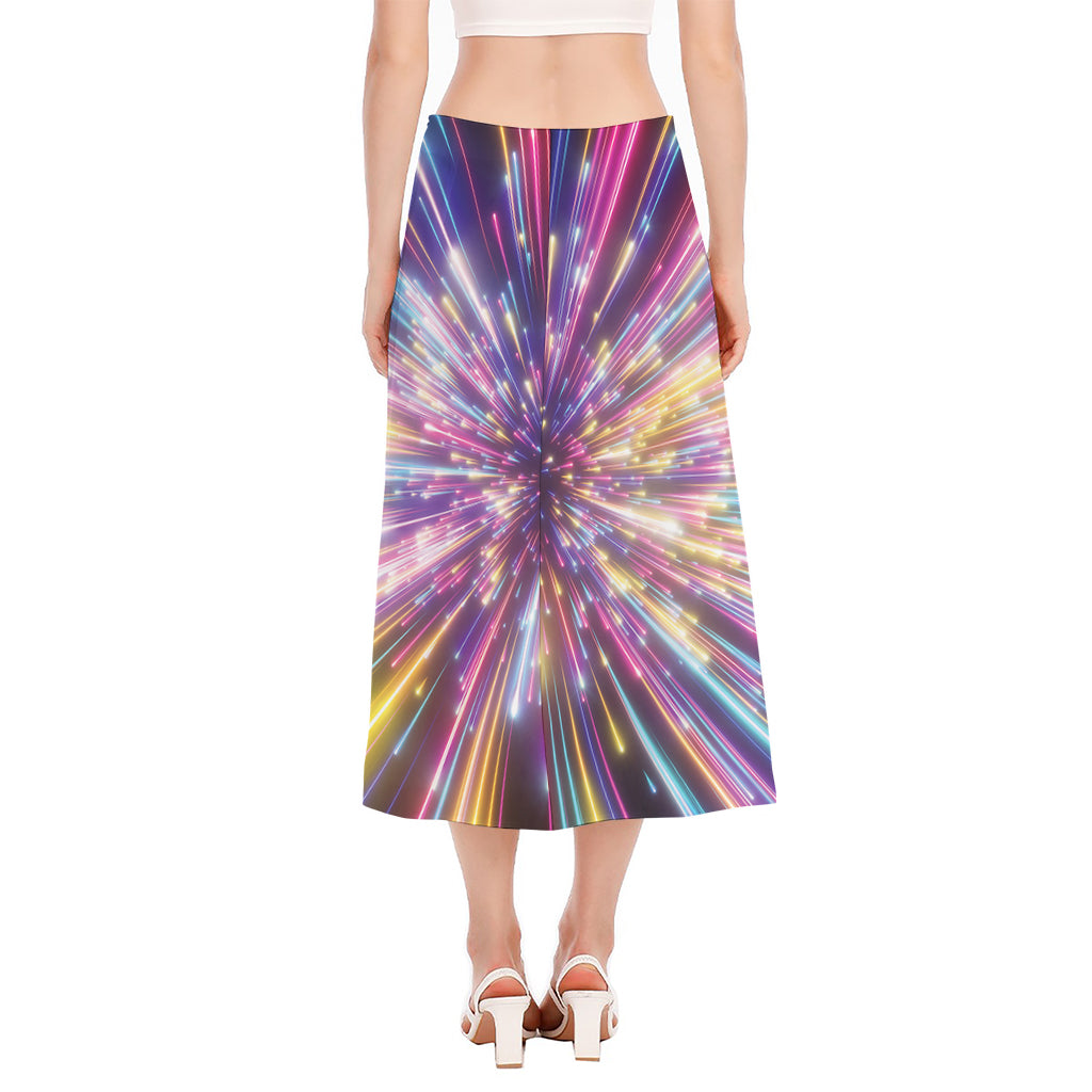 Colorful Hyperspace Print Side Slit Midi Skirt