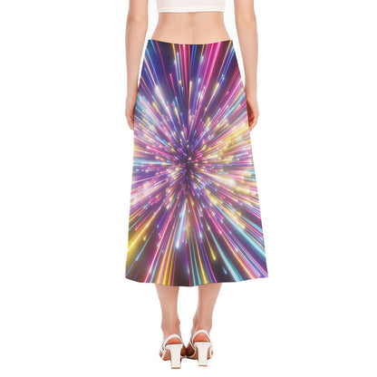 Colorful Hyperspace Print Side Slit Midi Skirt