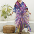 Colorful Hyperspace Print Silk V-Neck Kaftan Dress