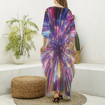 Colorful Hyperspace Print Silk V-Neck Kaftan Dress