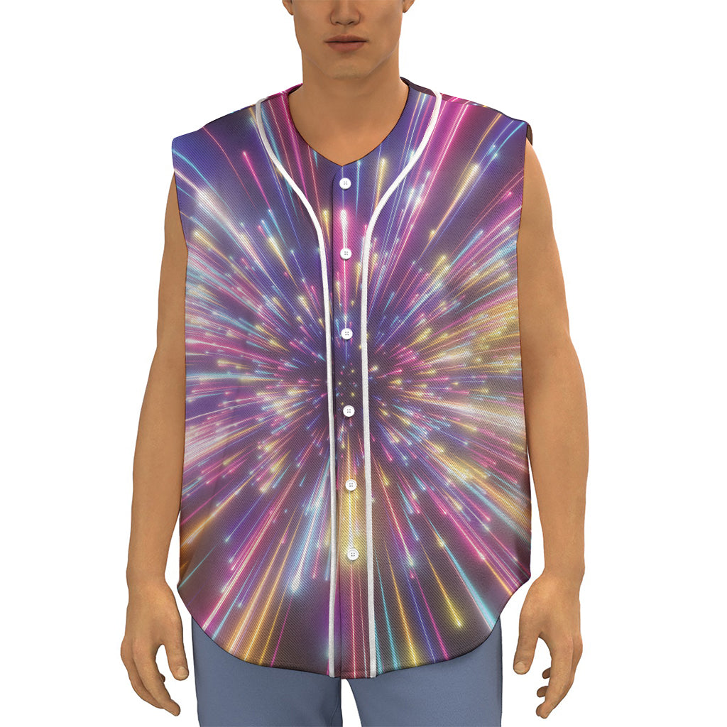 Colorful Hyperspace Print Sleeveless Baseball Jersey