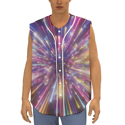 Colorful Hyperspace Print Sleeveless Baseball Jersey