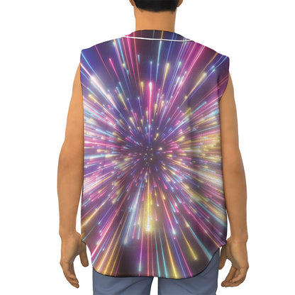 Colorful Hyperspace Print Sleeveless Baseball Jersey