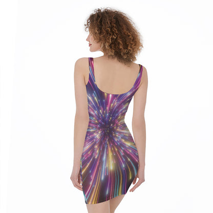 Colorful Hyperspace Print Sleeveless Bodycon Dress