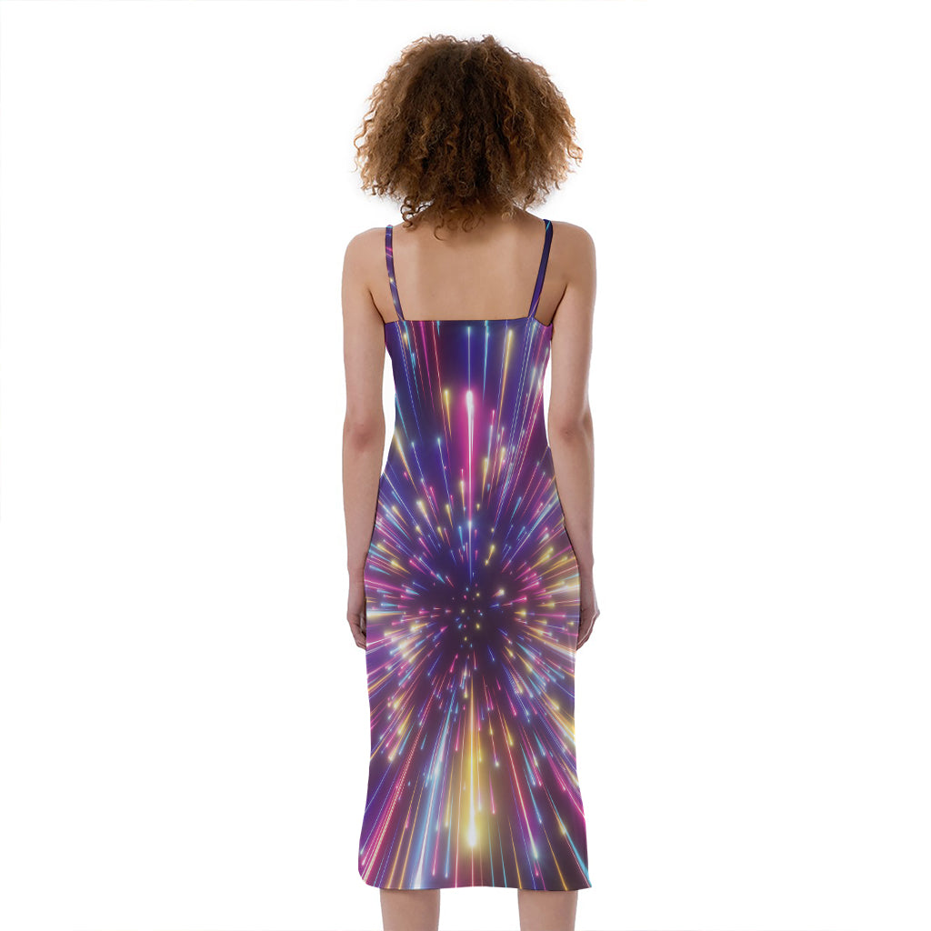 Colorful Hyperspace Print Slim Fit Midi Cami Dress