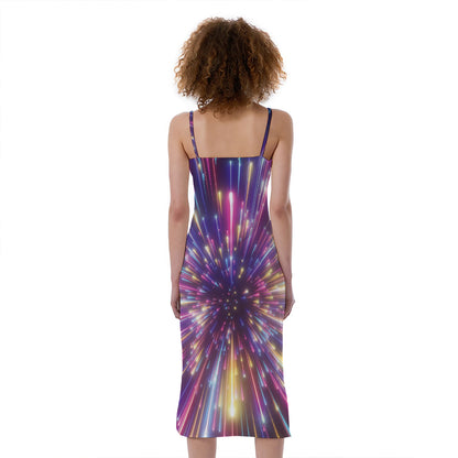 Colorful Hyperspace Print Slim Fit Midi Cami Dress