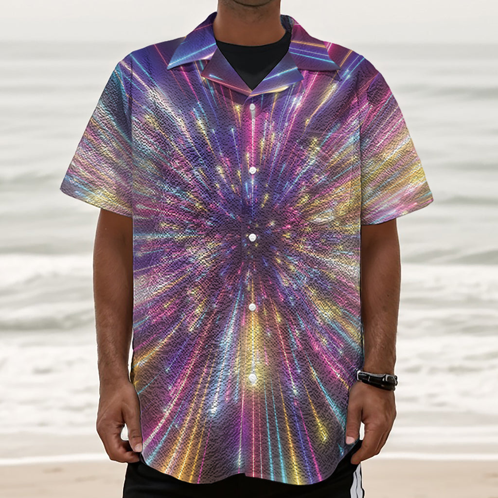 Colorful Hyperspace Print Textured Short Sleeve Shirt