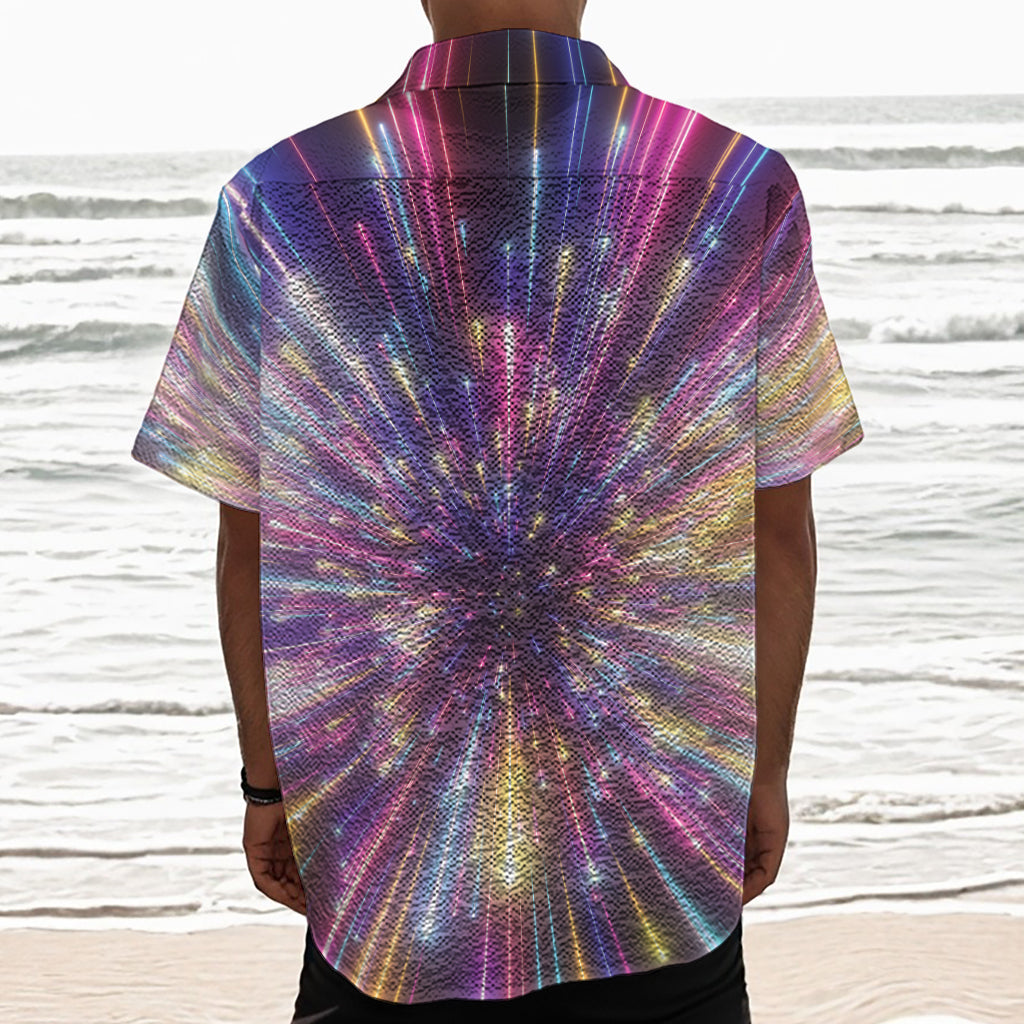 Colorful Hyperspace Print Textured Short Sleeve Shirt