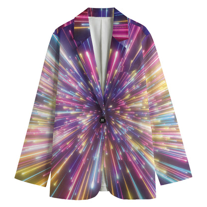 Colorful Hyperspace Print Women's Cotton Blazer