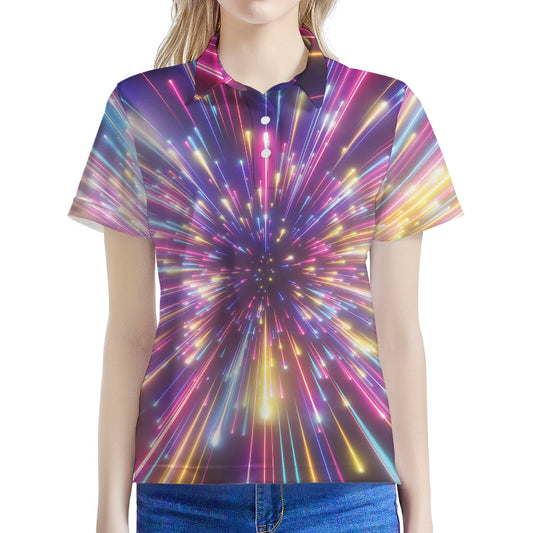 Colorful Hyperspace Print Women's Polo Shirt