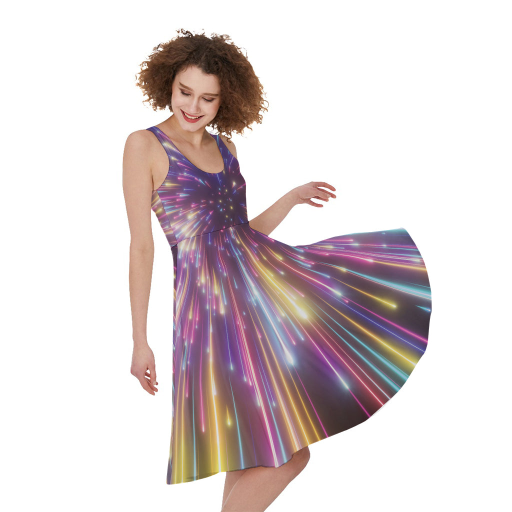 Colorful Hyperspace Print Women's Sleeveless Dress
