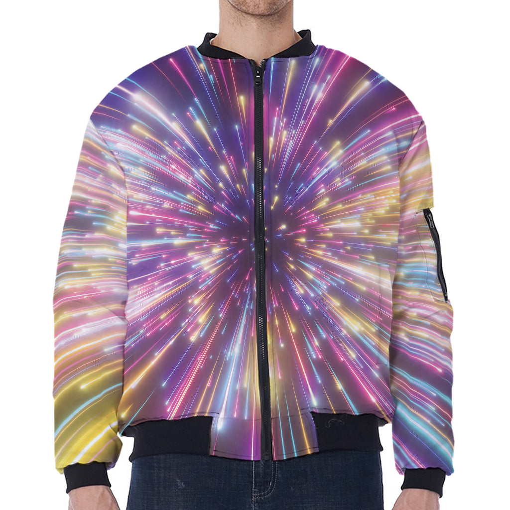 Colorful Hyperspace Print Zip Sleeve Bomber Jacket