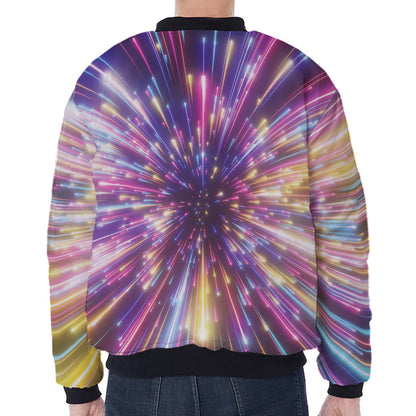 Colorful Hyperspace Print Zip Sleeve Bomber Jacket