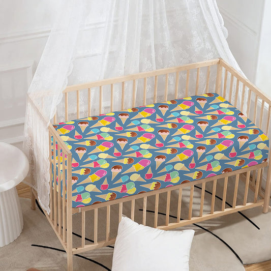 Colorful Ice Cream Pattern Print Baby Crib Sheet