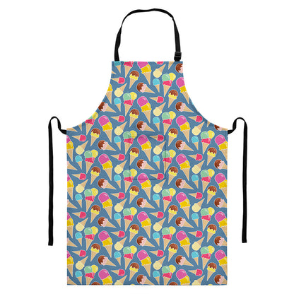 Colorful Ice Cream Pattern Print Bib Apron With Pocket