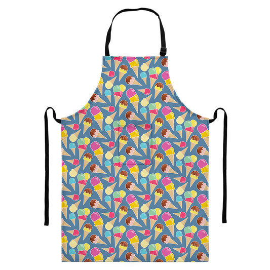 Colorful Ice Cream Pattern Print Bib Apron With Pocket