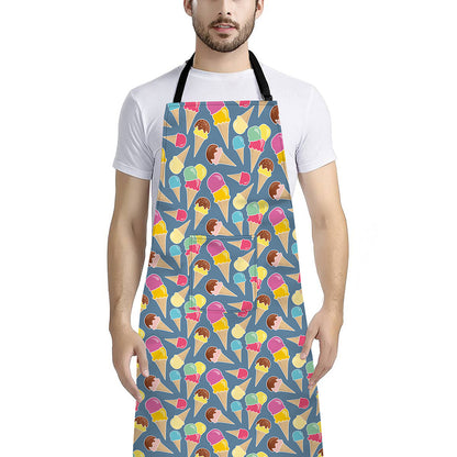 Colorful Ice Cream Pattern Print Bib Apron With Pocket