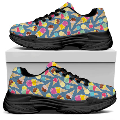Colorful Ice Cream Pattern Print Black Chunky Shoes