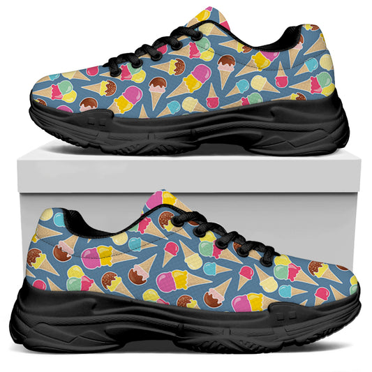 Colorful Ice Cream Pattern Print Black Chunky Shoes