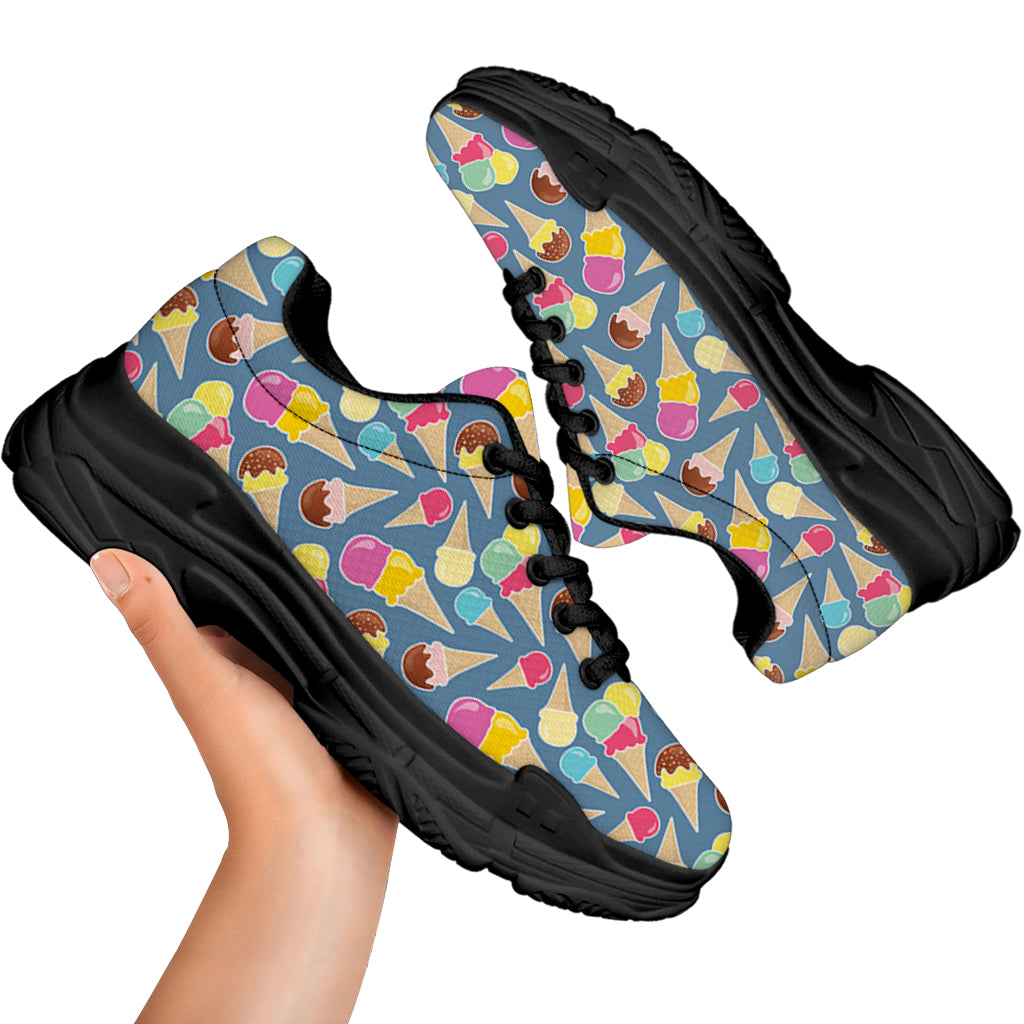 Colorful Ice Cream Pattern Print Black Chunky Shoes