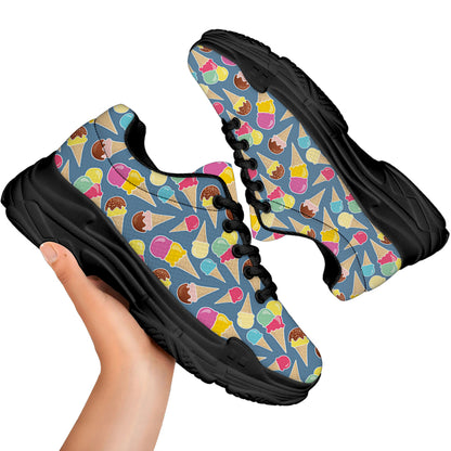 Colorful Ice Cream Pattern Print Black Chunky Shoes