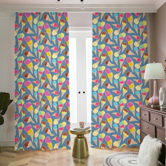Colorful Ice Cream Pattern Print Blackout Pencil Pleat Curtains