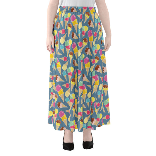 Colorful Ice Cream Pattern Print Chiffon Maxi Skirt