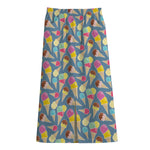 Colorful Ice Cream Pattern Print Cotton Front Slit Maxi Skirt
