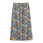 Colorful Ice Cream Pattern Print Cotton Front Slit Maxi Skirt