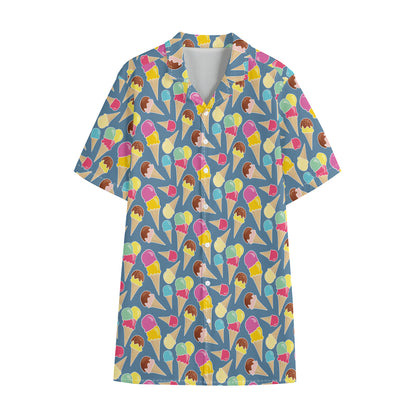 Colorful Ice Cream Pattern Print Cotton Hawaiian Shirt