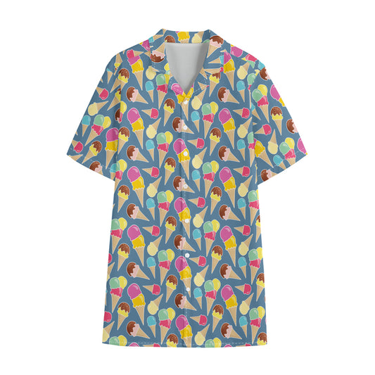 Colorful Ice Cream Pattern Print Cotton Hawaiian Shirt