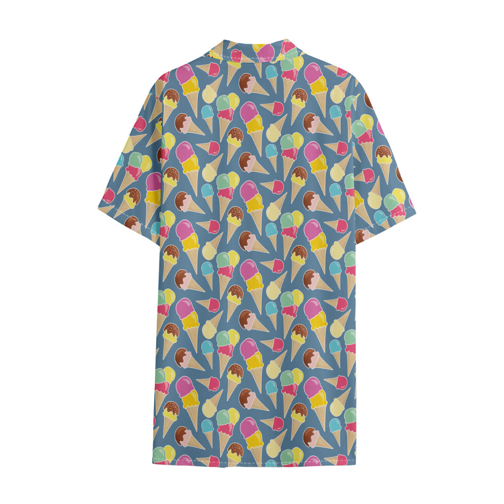 Colorful Ice Cream Pattern Print Cotton Hawaiian Shirt
