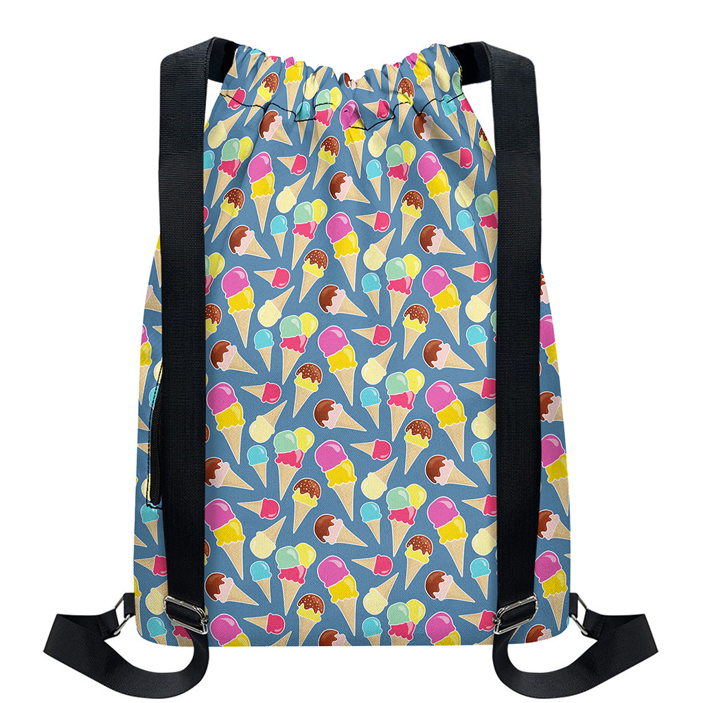Colorful Ice Cream Pattern Print Drawstring Backpack