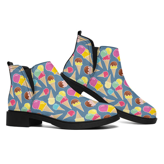 Colorful Ice Cream Pattern Print Flat Ankle Boots