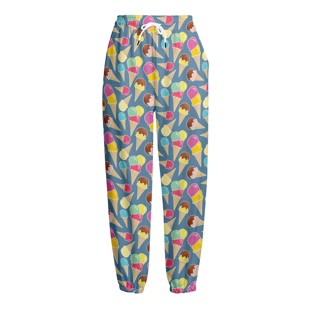 Colorful Ice Cream Pattern Print Fleece Lined Knit Pants