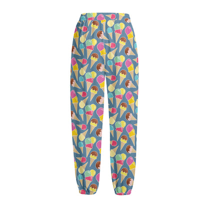 Colorful Ice Cream Pattern Print Fleece Lined Knit Pants