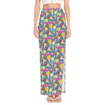 Colorful Ice Cream Pattern Print High Slit Maxi Skirt