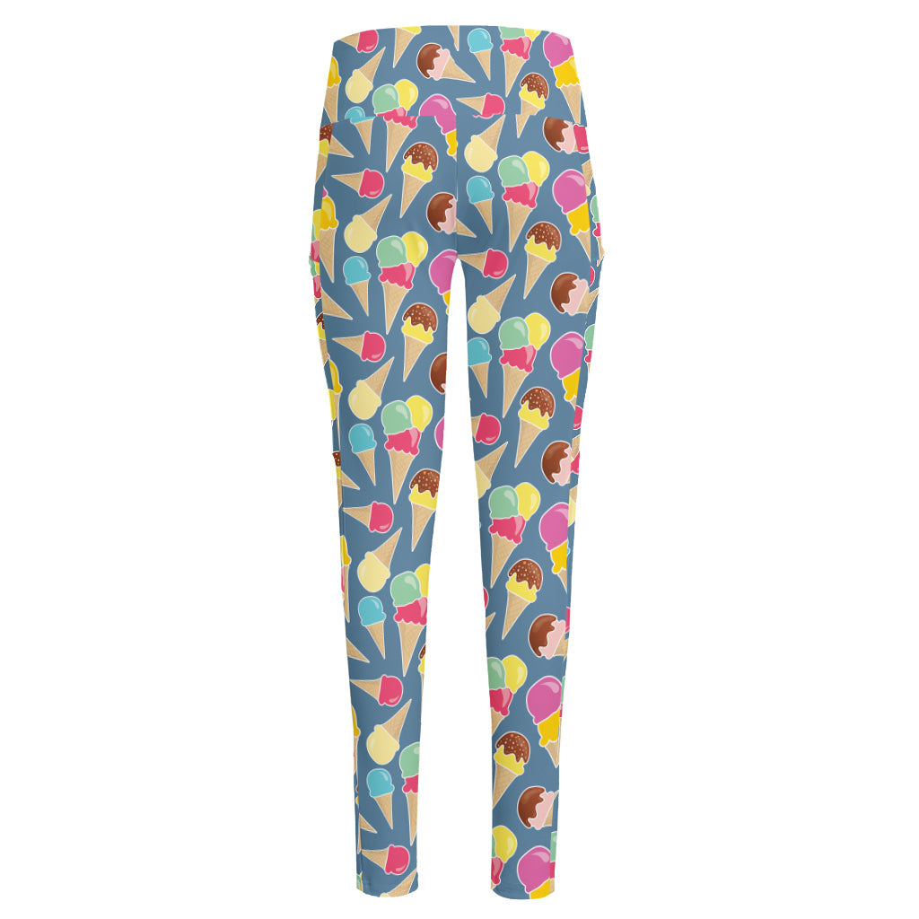Colorful Ice Cream Pattern Print High-Waisted Pocket Leggings