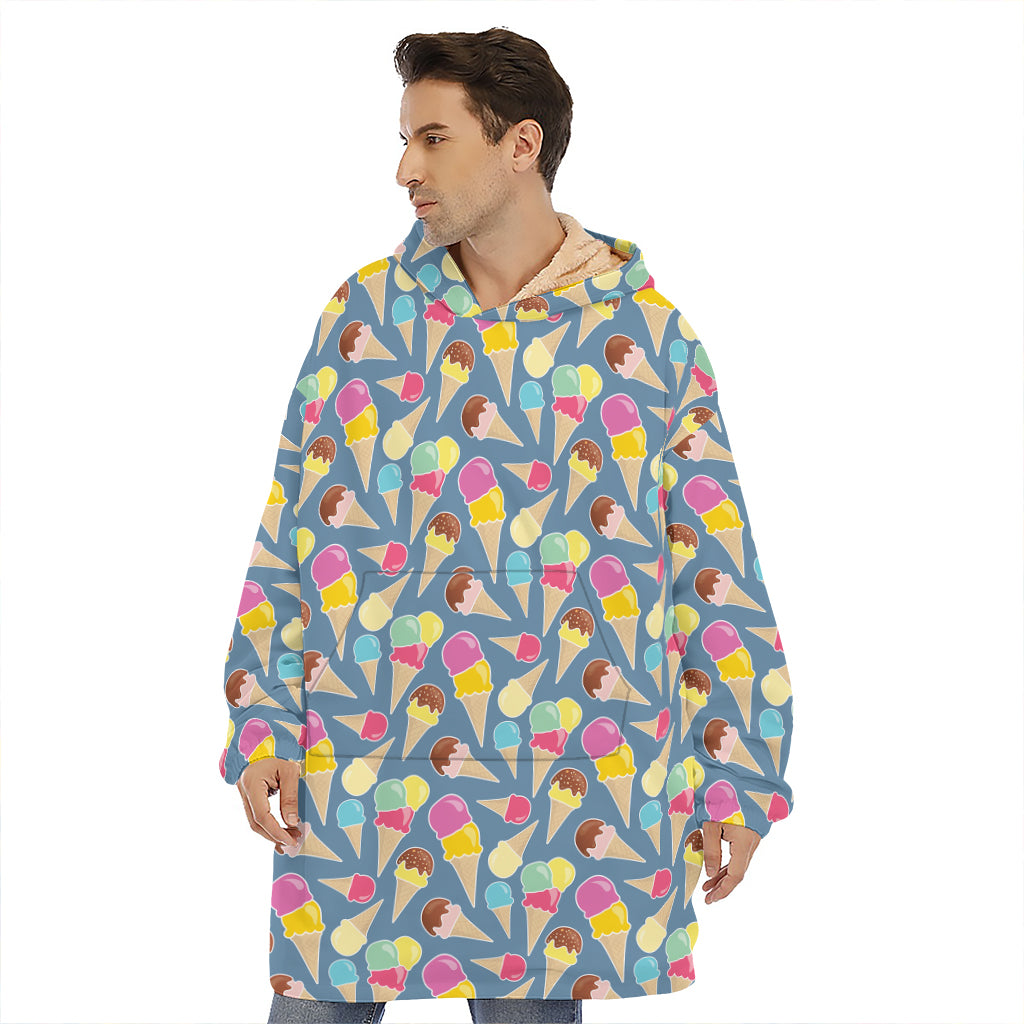 Colorful Ice Cream Pattern Print Hoodie Blanket