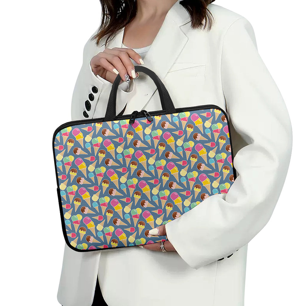 Colorful Ice Cream Pattern Print Laptop Sleeve With Handle