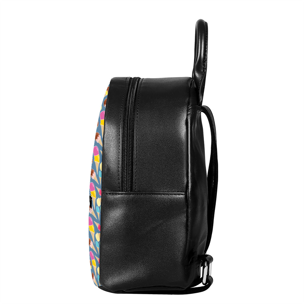 Colorful Ice Cream Pattern Print Leather Backpack