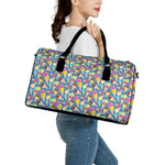 Colorful Ice Cream Pattern Print Leather Duffle Bag
