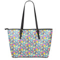 Colorful Ice Cream Pattern Print Leather Tote Bag With Zipper