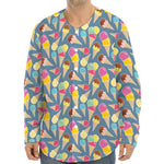 Colorful Ice Cream Pattern Print Long Sleeve Baseball Jersey