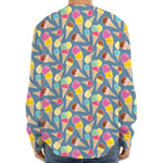 Colorful Ice Cream Pattern Print Long Sleeve Baseball Jersey