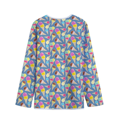 Colorful Ice Cream Pattern Print Long Sleeve Short Coat
