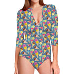 Colorful Ice Cream Pattern Print Long Sleeve Swimsuit