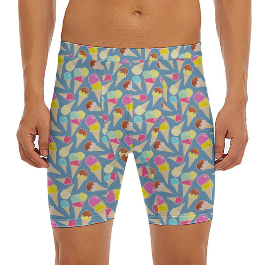 Colorful Ice Cream Pattern Print Men's Long Boxer Briefs