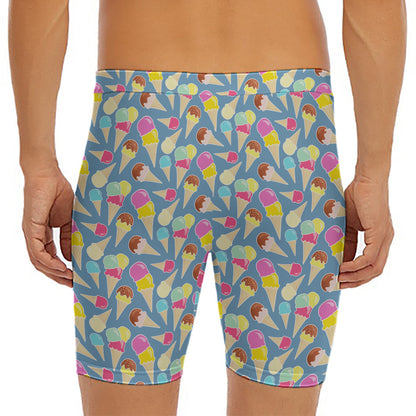 Colorful Ice Cream Pattern Print Men's Long Boxer Briefs