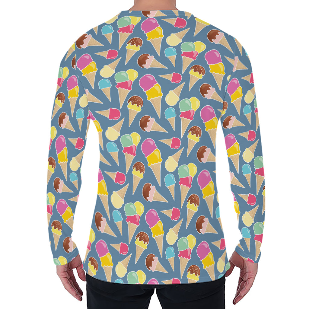 Colorful Ice Cream Pattern Print Men's Long Sleeve T-Shirt